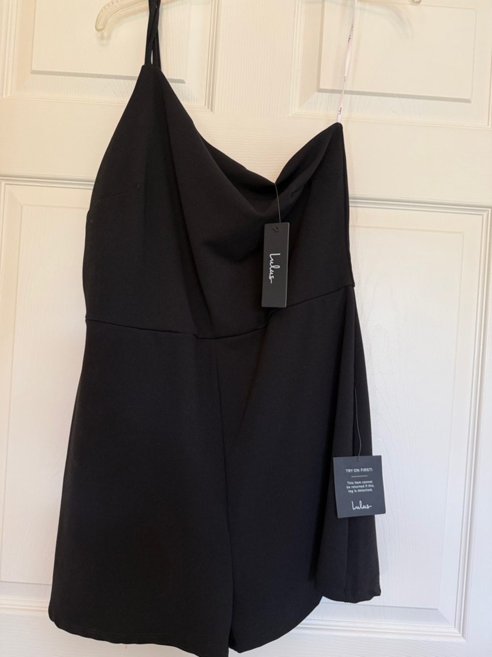 Lulu's Black Asymmetric Neck Mini Dress Romper